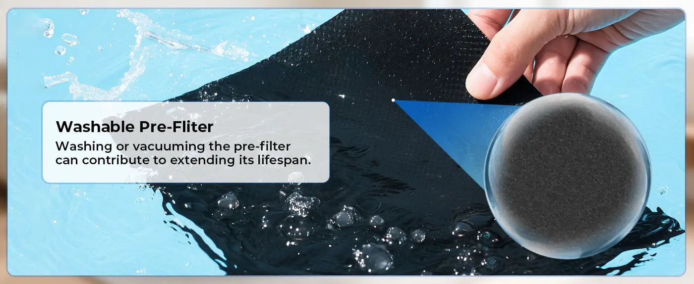 Washing or vacuuming the Evalit ET066 washable pre-filter